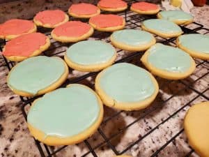 Multi colored icing on sugar cookies