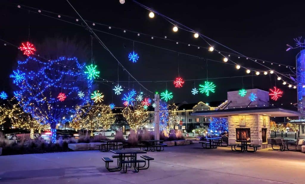 Blue Earth Plaza lit up for Festival of Lights