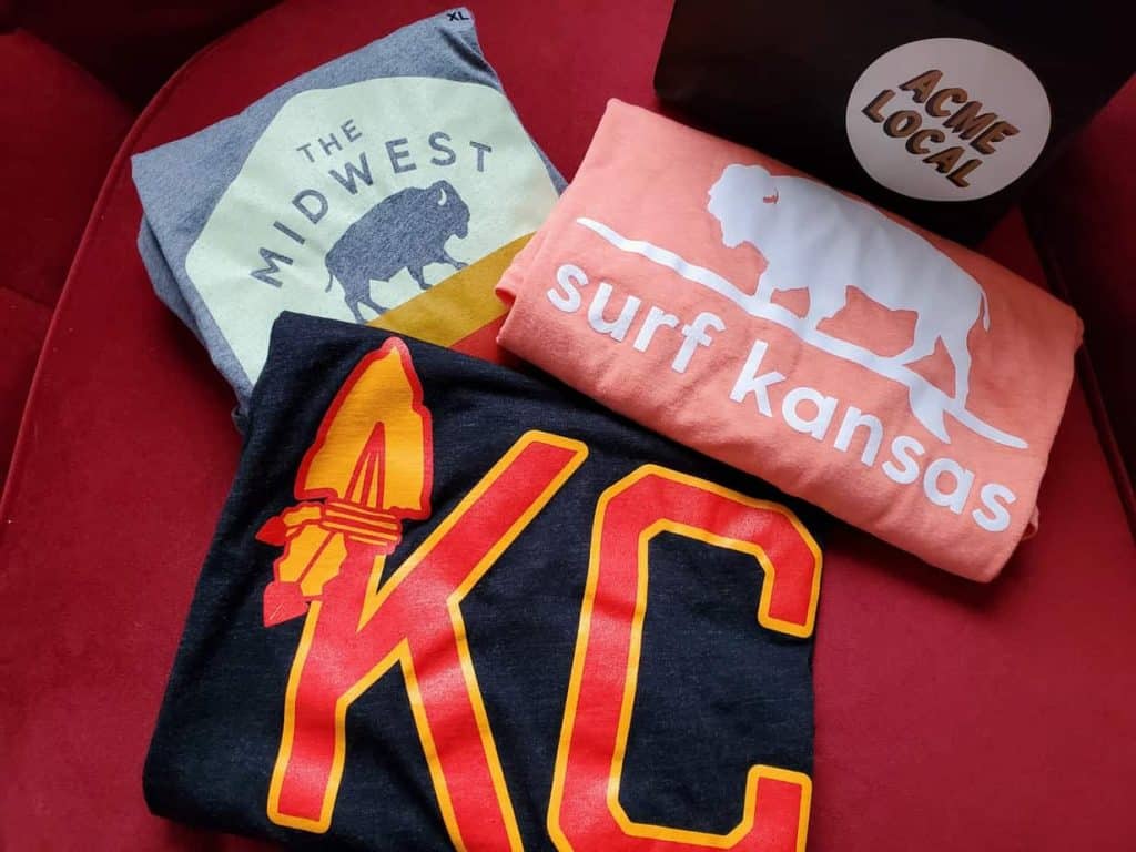 A sampling of the shirts for sale at their Aggieville location!