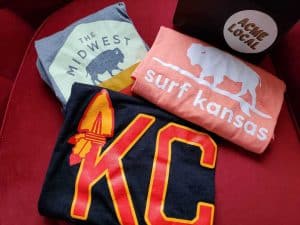 A sampling of the shirts for sale at their Aggieville location!