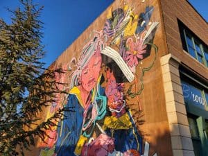 "Anota&ccedil;&otilde;es" mural in Manhattan, KS. This mural overlooks the patio at AJ's NY Pizzeria.