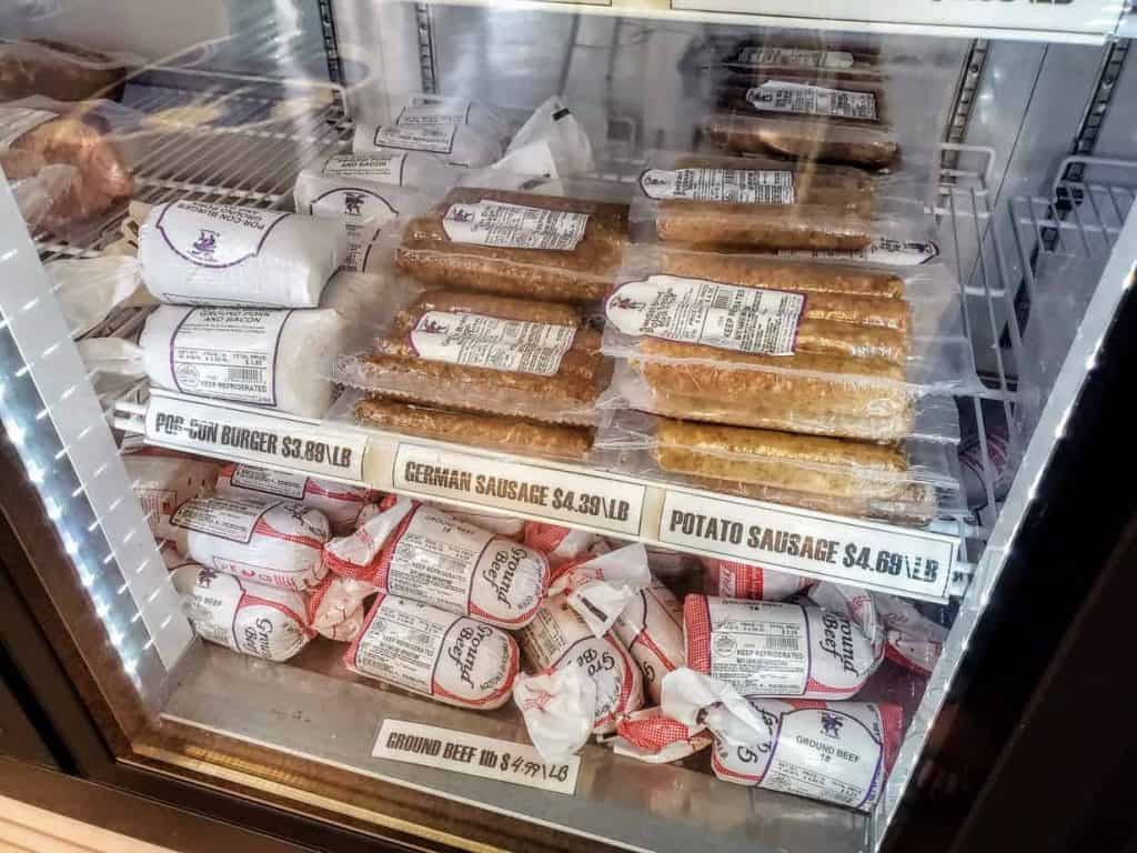 Sausage and hamburger for sale at Call Hall Dairy Bar