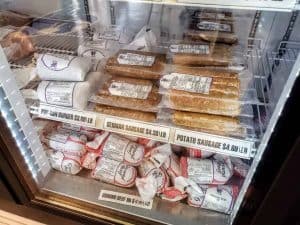 Sausage and hamburger for sale at Call Hall Dairy Bar