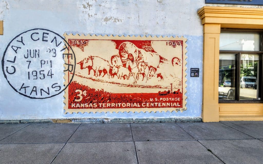 Kansas Stamp mural in Clay Center, KS