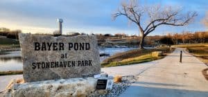 Sunset at Bayer Pond, Stonehaven Park pathway.
